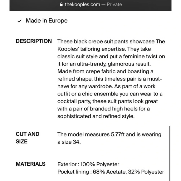 Brand New The Kooples Marta Crepe Suit Pants in Flowing Navy Size 34 FR/ 2 U.S. - Picture 11 of 14